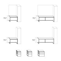 Wide desk - Technical schemes of the desk with or without back panel and of the chest of drawers