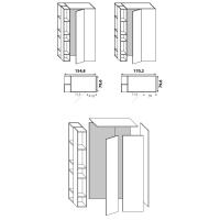Wide dressing unit with external open compartments: characteristics and overall measurements and encumbrance