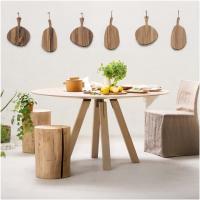Eight dining wooden round table with 4 central slanted legs 