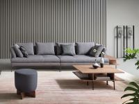 Aliante in linear composition with coffee tables in canaletto walnut, upholstered in Cruise fabric colour MD15