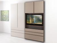 Wide wardrobe with Tv module, which can be combined with other hinged modules for large full-wall compositions