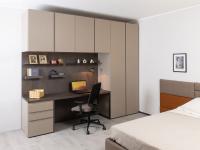 Wide wall unit with door for living room, which can be combined with back panel, desk and wardrobe module to create a home office in the bedroom or study