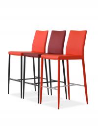 Akira 2.0 is an entirely upholstered bar stool available in fabric, faux-leather or leather; low or high backrest