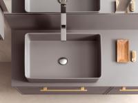 Lavabo Milano in Minera-kolor. Il mobile sottolavabo da appoggio Frame è personalizzabile con un'ampia selezione di diversi lavabo tuttofuori