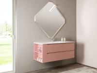 Bathroom vanity with open shelf on the side N112 Atlantic, with two drawers and a console washbasin, with the slatted finish "matt lacquered Laos melamine"