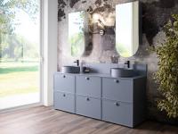 N98 Frame 180 cm wide bathroom vanity with a colourful wash basin, also available as a 120 cm wide version with a single wash basin