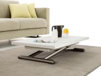 Bento coffee table with white glass top and matt black chrome legs.