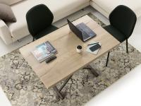Eureka coffee table turned into a dining table and used as a working area in the living room