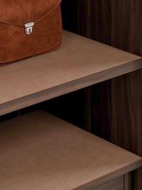Wooden shelf with leather-covered top in your choice of rope or dark brown colors