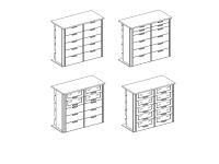 Double drawer units with 10 drawers for 120 and 144 cm modules - drawers with plain fronts, No. 2 small top drawers or with No. 4 / No. 10 smoked glass fronts