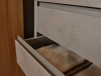 Detail of the drawer with recess grip opening and fronts in Loto textured melamine