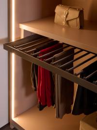 Removable trouser rack and vertical LED bar recessed in the sidewall