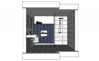 Bathroom design project with big shelf and wall-mounted columns - side view