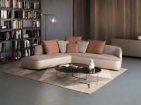 Banus design sofa with low asymmetric backrest in fabric with set of cushions