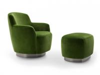 Yoko swivel armchair in green velvet with matching footrest pouf