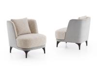 Amanda armchair with velvet and fabric upholstery and tall wooden legs