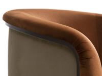 A close up of the curved backrest and the rounded edges which form the armrests