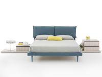 Frontal view of the slim bed frame with tall feet