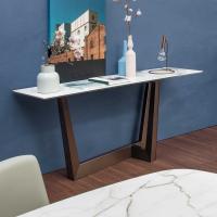 Designer hallway ceramic console Art by Bonaldo with metal base in an oblique line in respect with the top