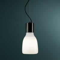 Milk-white blown glass shade and lead matte painted metal frame