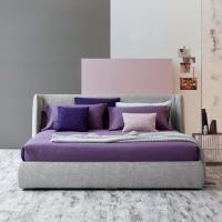 Basket upholstered bed with storage box and shaped headboard