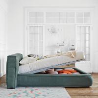 Fluff upholstered bed by Bonaldo with storage box open
