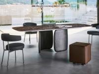 Mellow designer table with central base by Bonaldo, top in Emperador marble