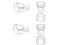 Diagrams of the Bruno armchair by Bonaldo in the version with metal legs