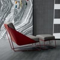Alfie ottoman with metal structure and fabric cover combined with the same-name armchair