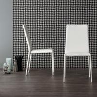Leather dining chair Eral by Bonaldo with matt lacquered white metal structure 