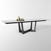 Art table by Bonaldo comes with extensions matching the top. Here in glossy calacatta ceramic stone