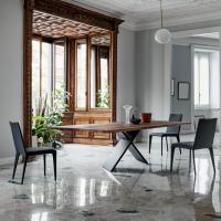 Ax fixed rectangular table with wooden top and matt painted metal legs