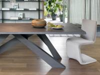 Big Table with colourful legs - table top in graphite brushed clay stone