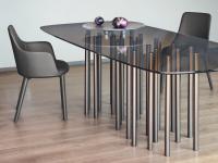 Mille table by Bonaldo with bronzed glass top and cylindrical legs in bronze metal