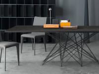 Octa table by Bonaldo with coal-brushed oak wood top and base in charcoal grey painted metal