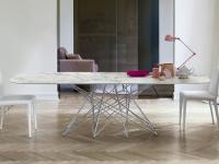 Octa table by Bonaldo with calacatta ceramic top and woven, chromed base