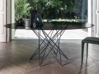 Octa table with round top in smoked glass and matt painted metal base in charcoal grey 