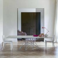 Octa table with central woven base - Chromed structure