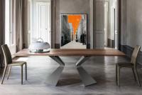 Prora table by Bonaldo in walnut 400 solid wood with base in matt platinum metal