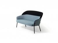 Loveseat Just with headrest covered in bicolor blue-black fabric with matt black metal legs