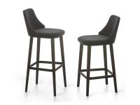 Neva high-backed upholstered stool, upholstered in fabric legs in heat-treated wood and bronze painted footrests