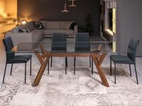 Larkin 250 x 100 cm rectangular dining table in solid canaletto walnut and clear glass