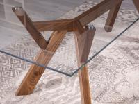 Close up of the wooden base through the glass top (base in canaletto walnut)