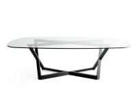 Jones fixed dining table in its version with glass top and structure in solid wood