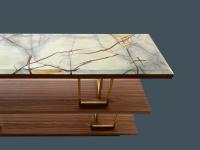 Kris console table by Borzalino in Canaletto walnut, Satin Brass metal and Blue Island marble