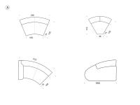 Franklin Round sofa dimensional diagram: A) single elements