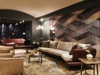 Martin two-tone leather and fabric designer sofa by Borzalino