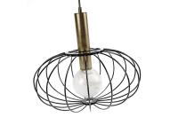 Lira pendant lamp with metal-cage lampshade in Anodic Bronze metal and bulb holder in Satin Brass