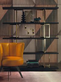 Kris open-design bookcase, cm 140 d.35 h.160, in wood and metal