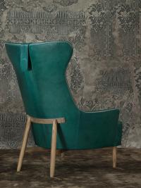 Mia design armchair with tall backrest and wooden structure